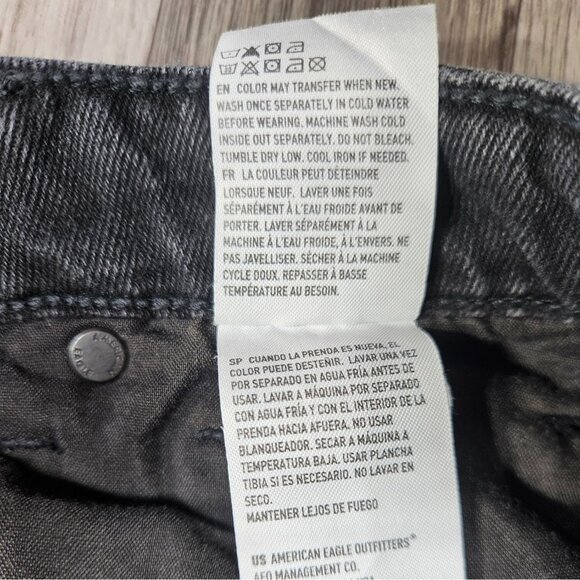 American Eagle Women Size 0 Regular Highest Rise Distressed Black Grey Mom Jeans - Picture 7 of 11